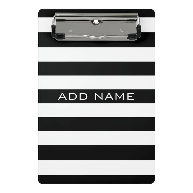 Mini Prancheta Padrão Striped Preto e Branco com Nome (Frente)