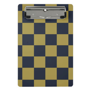 Mini Prancheta Padrão Verificado Dourado e Marinho Elegante