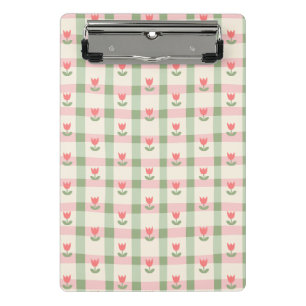 Mini Prancheta Padrão Xadrez de Tulipa Fofa   Floral Pastel 