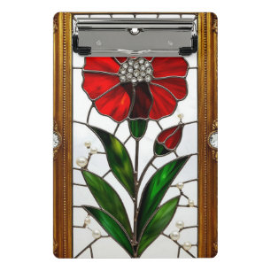 Mini Prancheta Painel Vibrante de Vidro Pintado de uma Flor Verme