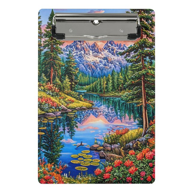 Mini Prancheta Paisagem Montanhosa Vibrante com Reflexo (Frente)