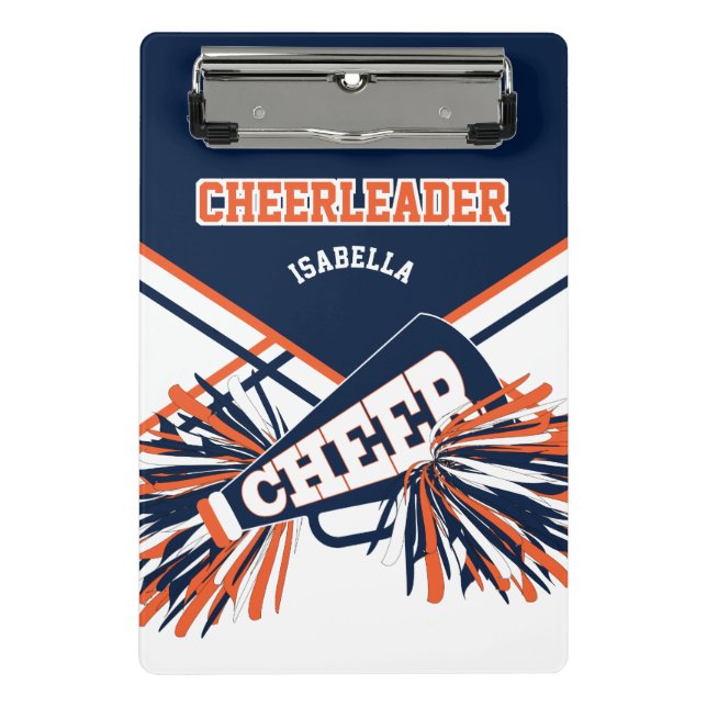 Mini Prancheta Para um Cheerleader - Marinho azul, laranja e bran (Frente)