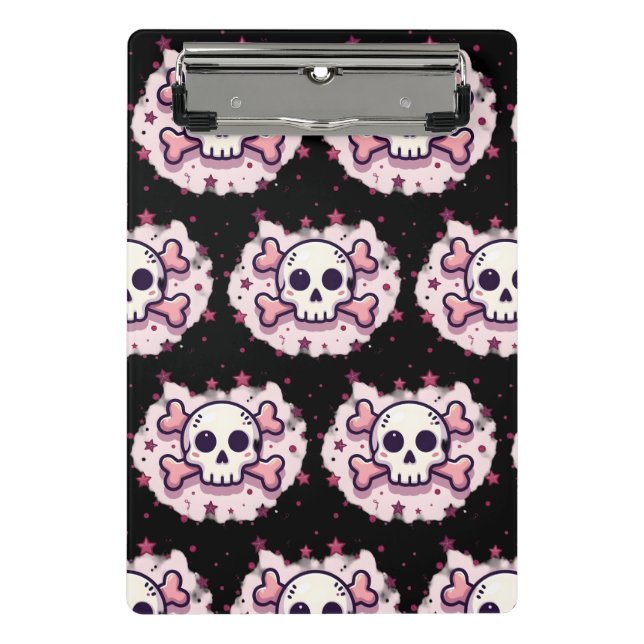 Mini Prancheta Pastel Pink Skull and Crossbones (Frente)