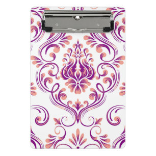 Mini Prancheta Peach e Damasco Roxo Padrão Floral Elegante