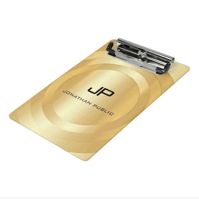 Mini Prancheta Personalizado Faux Dourado Monograma Modelo Elegan (Inclinado3)