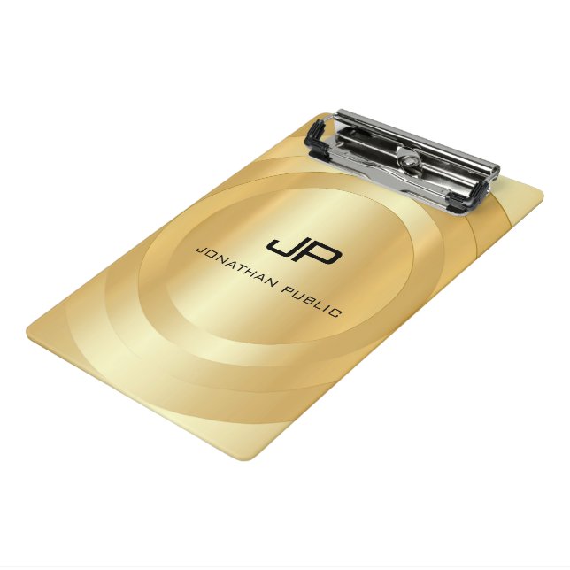 Mini Prancheta Personalizar Faux Dourado Monograma Modelo Elegant (Inclinado3)