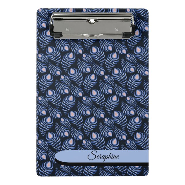 Mini Prancheta Personalized Feather Clipboard | Blue Pattern (Frente)