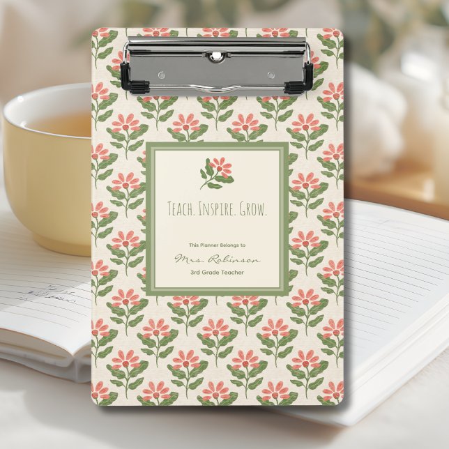 Mini Prancheta Personalized Floral Teacher Planner (Personalized Mini Clipboard for Teachers | Perfect Floral Custom Clipboard for Educators)