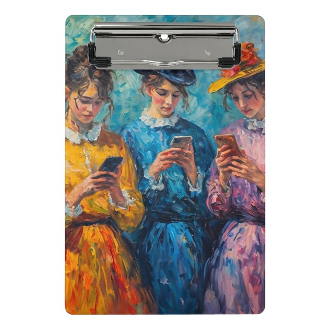 Mini Prancheta pessoas do século 19 usando smartphones (Frente)