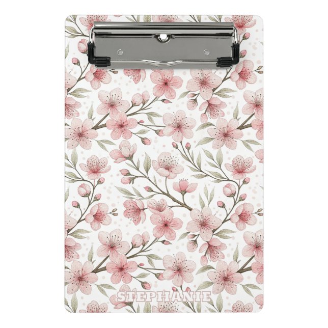 Mini Prancheta Pink Cherry Blossom Sakura Padrão em Branco (5) (Frente)