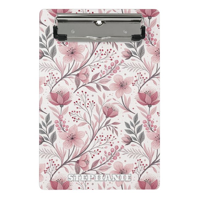 Mini Prancheta Pink Cherry Blossom Sakura Pattern on White (3) (Frente)