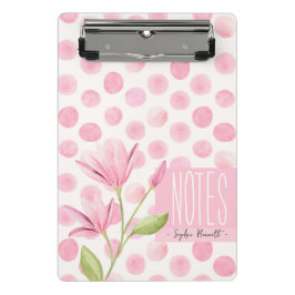 Mini Prancheta Pink Watercolor Polka Dots & Flowers