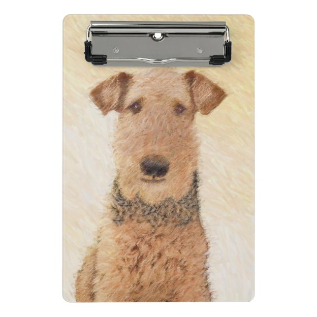 Mini Prancheta Pintura de Terrier Airedale - Arte original cômoda (Frente)