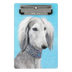 Mini Prancheta Pintura em Saluki (Prata) - Arte Cão Original Bon