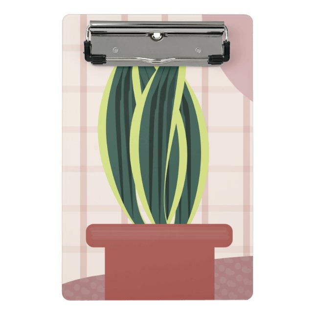 Mini Prancheta Plantas Cobra em Fundo Bege Xadrez Rosa (Frente)