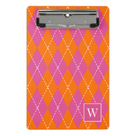 Mini Prancheta Preppy com Argyle Costurado à Mão – Rosa Quente e 