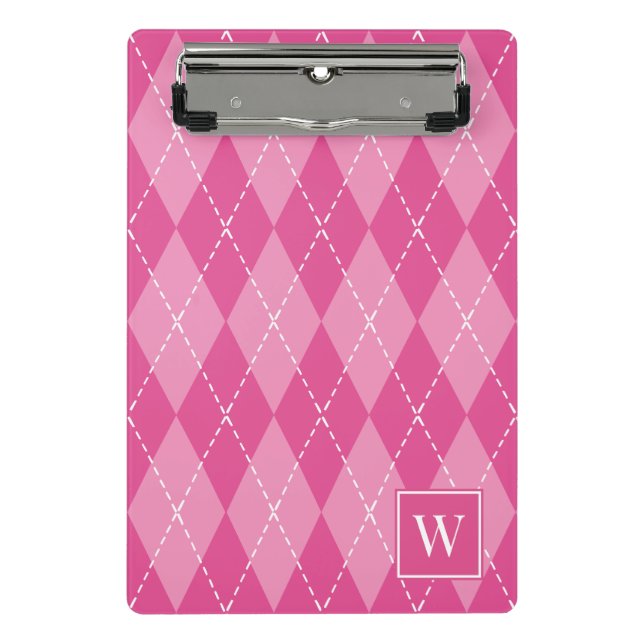 Mini Prancheta Preppy com Pontos Argyle – Rosa Quente & Rosa (Frente)