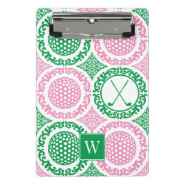 Mini Prancheta Preppy Golf Damask - Balls & Clubs - Pink & Green