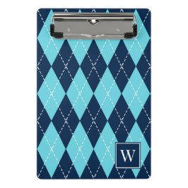 Mini Prancheta Preppy Hand-Stitched Argyle – Azul-Marinho & Turqu