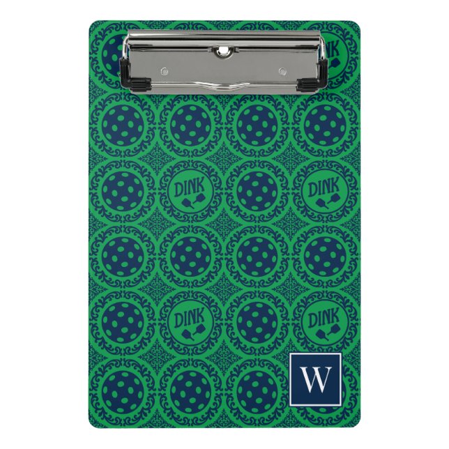 Mini Prancheta Preppy Pickleball Damask – Azul-marinho e Verde Di (Frente)