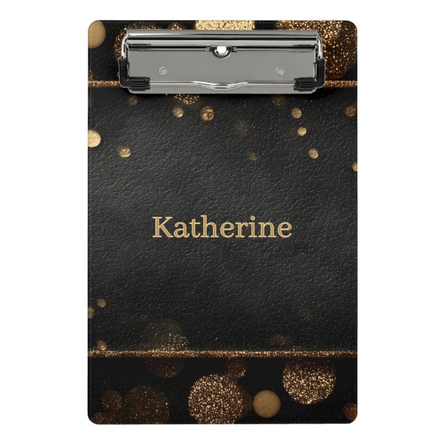 Mini Prancheta Quadro Glitter Bokeh Dourado de luxo com nome pers (Frente)