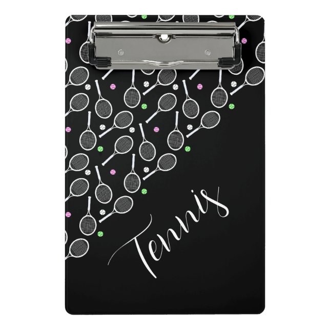 Mini Prancheta Raquetes e Bolas de Tênis Preto   (Frente)