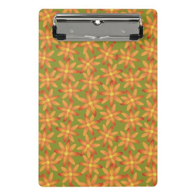 Mini Prancheta Retro Sunburst Daisy Floral em Oliva Dourada (Frente)