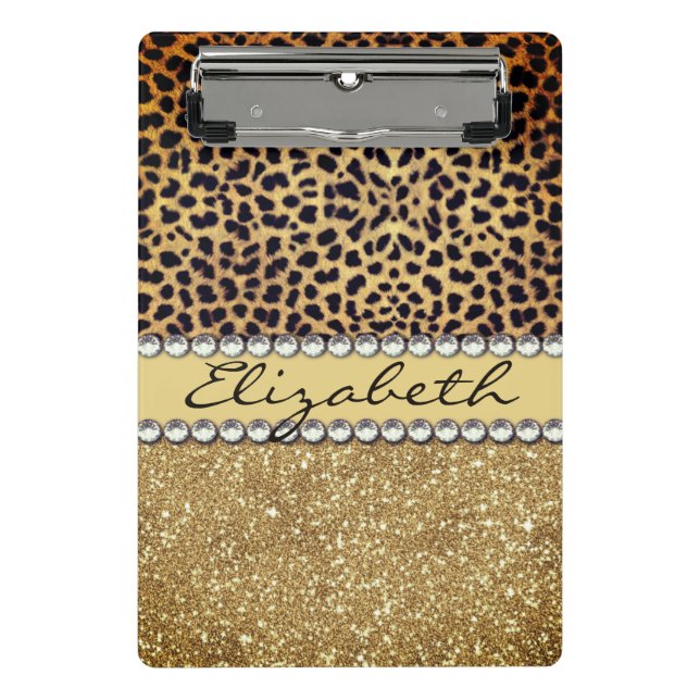 Mini Prancheta Rico de Rinestone Dourado de Leopard Spot (Frente)