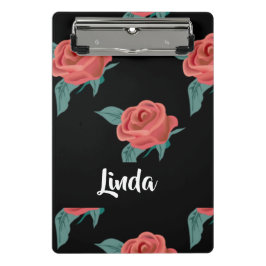 Mini Prancheta Rosas rosa a preto