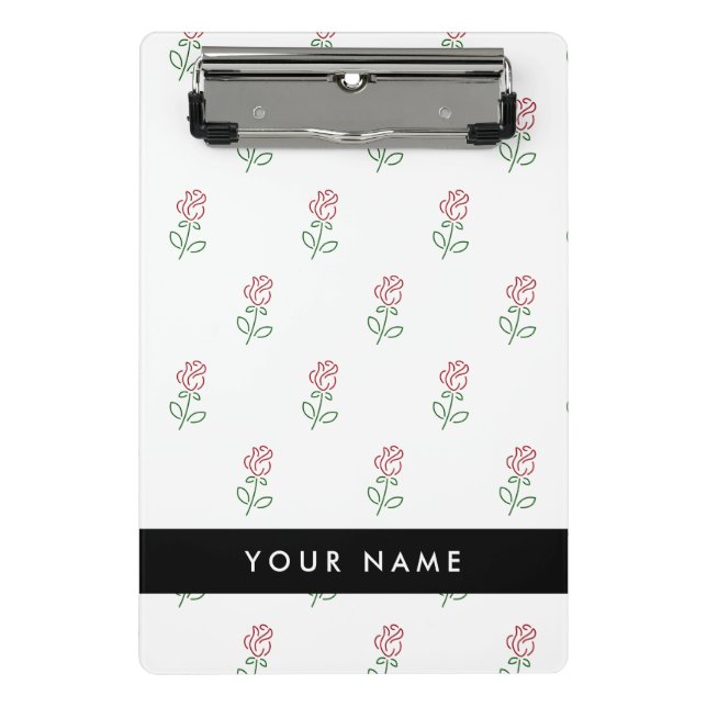 Mini Prancheta Rosas vermelhas, Padrão De Rosas, Seu Nome (Frente)