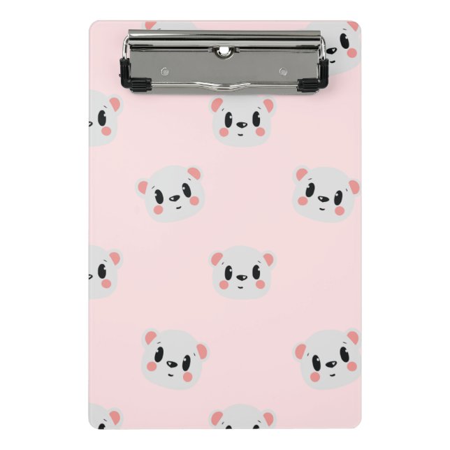 Mini Prancheta Rosto de Urso Kawaii Fofo em Rosa Pastel (Frente)