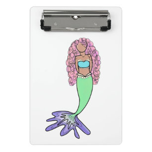 Mini Prancheta sereia arco-íris rosa azul roxo verde preto encara