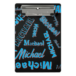 Mini Prancheta Seu nome é padrão monograma azul preto
