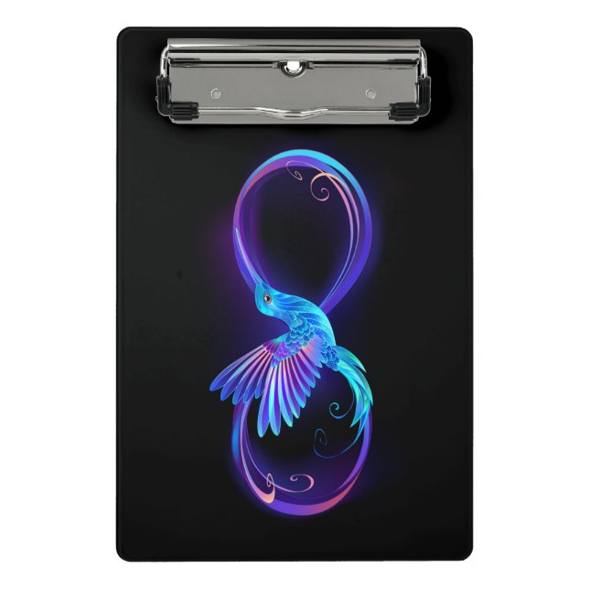 Mini Prancheta Símbolo Neon Infinity com Hummingbird brilhante (Frente)
