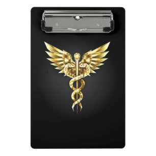 Mini Prancheta Símbolo Poligonal Dourado Caduceus
