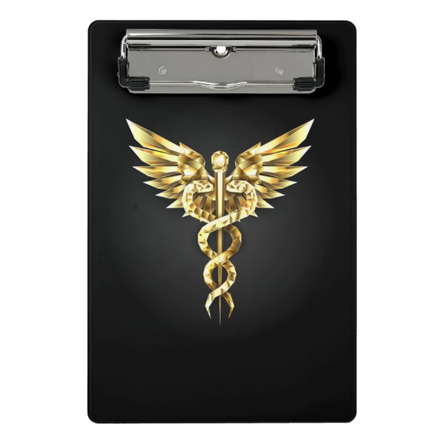 Mini Prancheta Símbolo Poligonal Dourado Caduceus (Frente)
