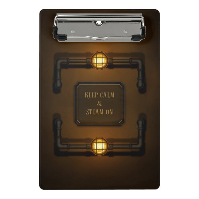Mini Prancheta Sinal de Steampunk Industrial "Manter Calmo e Vapo (Frente)