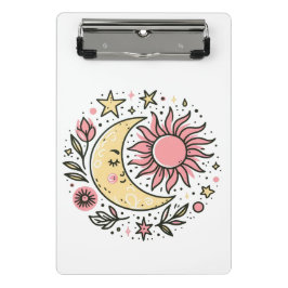 Mini Prancheta Sol Lua Floral Cor-de-Rosa Amarelo-Amarelo Astroló