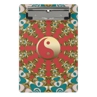 Mini Prancheta Sol Yang Yin Yang Dourado Turquesa