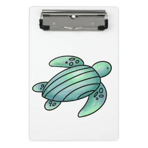 Mini Prancheta tartaruga marinha pintada aquarela desenho animado