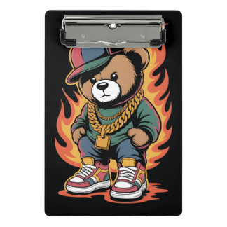 Mini Prancheta Teddy Bear in Hip-Hop Style with Gold Chains