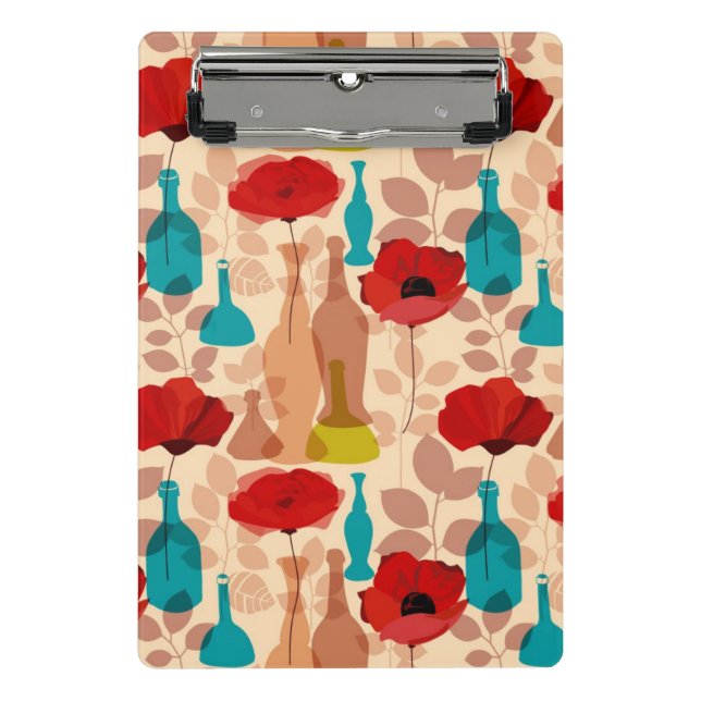Mini Prancheta Teste padrão das flores, dos vasos e das garrafas (Frente)