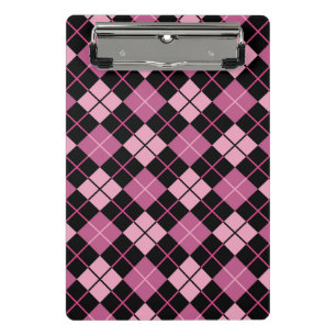 Mini Prancheta Teste padrão de Argyle no preto e no rosa