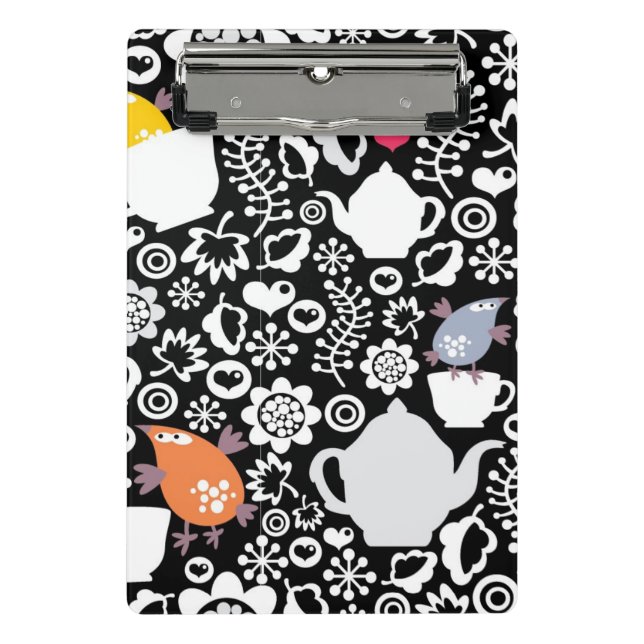 Mini Prancheta Teste padrão dos pássaros e dos copos (Frente)