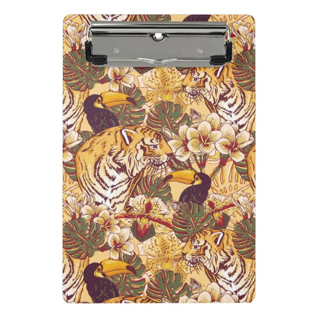 Mini Prancheta Teste padrão floral tropical com tigre (Frente)