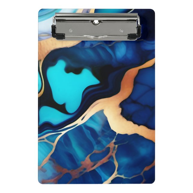 Mini Prancheta Trendy Blue Dourado mármore azul amarelo (Frente)