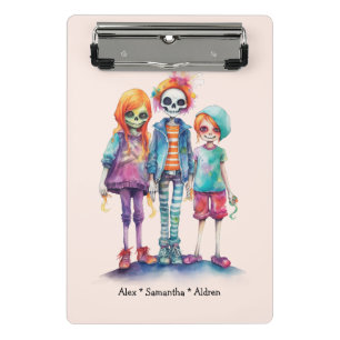 Mini Prancheta Trio Zombie Adorável Pastel - Halloween Bonito