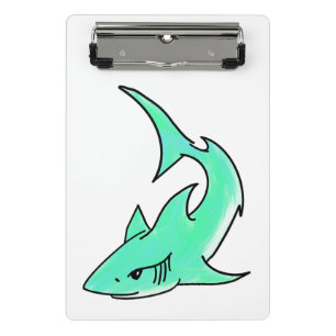 Mini Prancheta tubarão sorridente desenho animado azul verde ocea