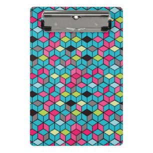 Mini Prancheta Turquesa e teste padrão cor-de-rosa do cubo