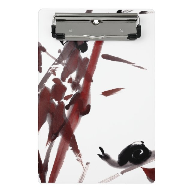 Mini Prancheta Tuschekunst mit Schnecke und Rotem Bambus (Frente)